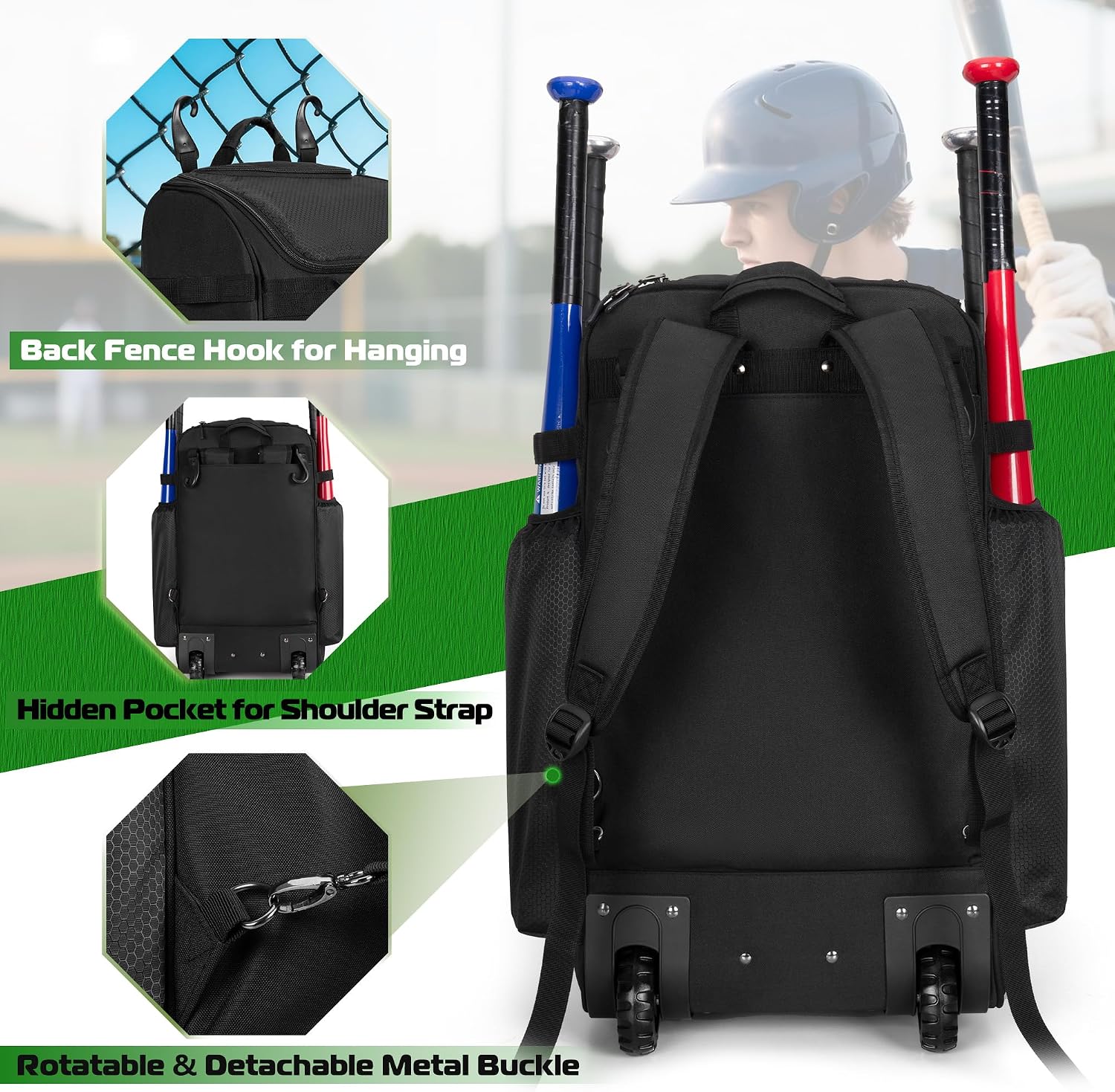Mochila de beisebol com rodas, - Sports Equipment Bag avaliação e preço